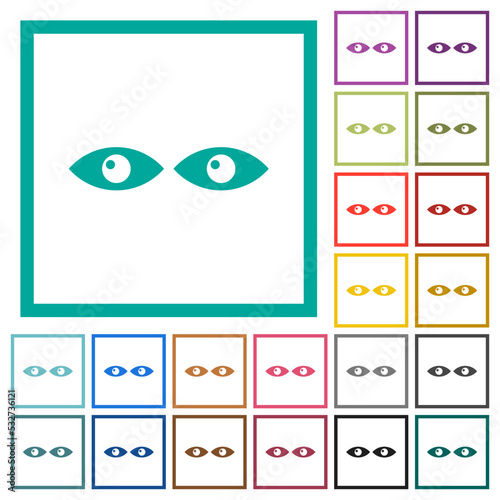 Watching eyes solid flat color icons with quadrant frames
