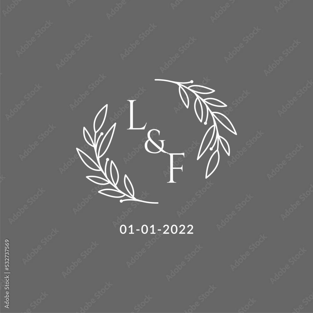 Initial letter LF monogram wedding logo with creative leaves decoration ...