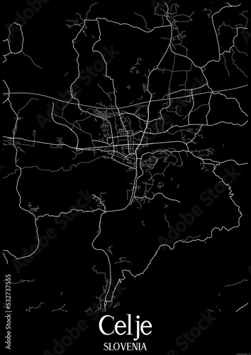 Black and White city map poster of Celje Slovenia.