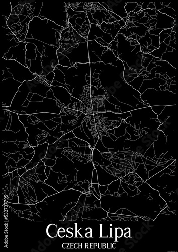 Black and White city map poster of Ceska Lipa Czech Republic.