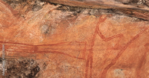 Aboriginal rock art: contact period painting of man with rifles. Ubirr-Kakadu-Australia-192 photo