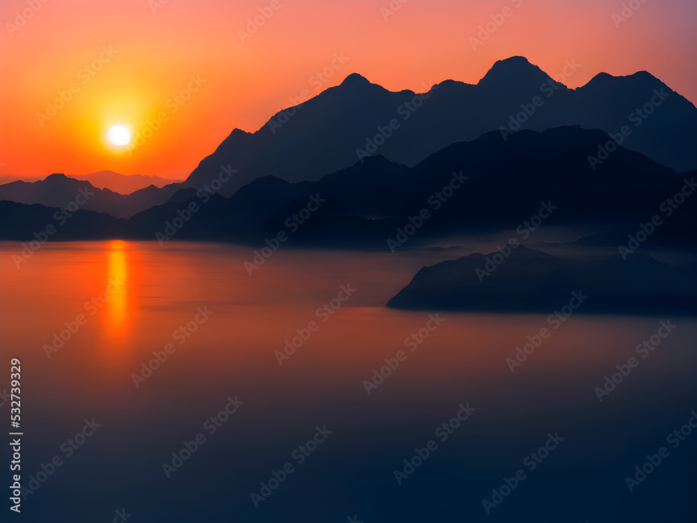A view of a mountain range at sunset.