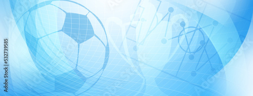 Abstract background on a football theme with big ball and other soccer symbols in light blue colors