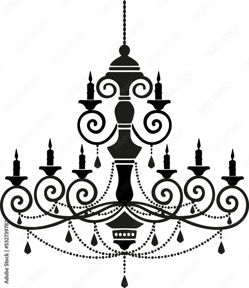 Naklejka premium Lighting luster on chain, silhouette of chandelier