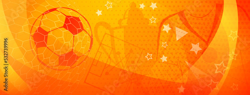 Abstract background on a football theme with big ball and other soccer symbols in national colors of Spain