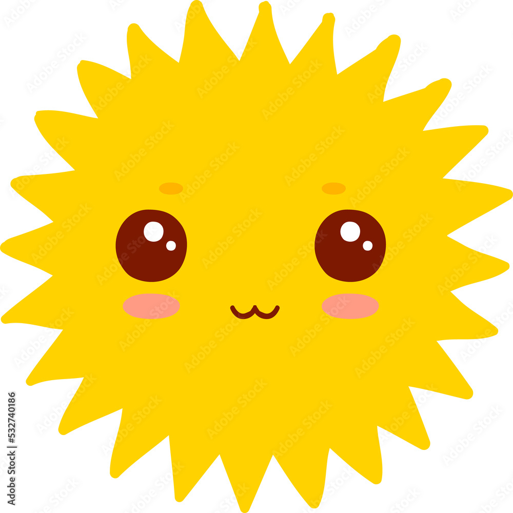 Cartoon sun kawaii character, cute smiling solar