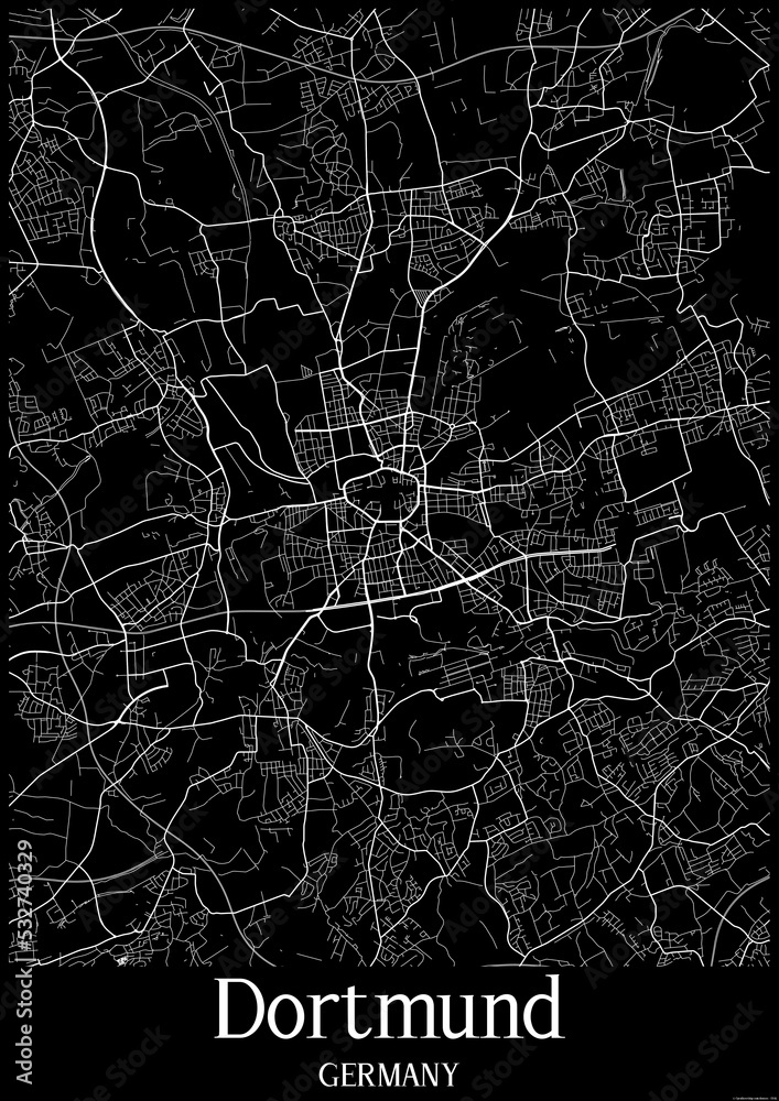 Black and White city map poster of Dortmund Germany.