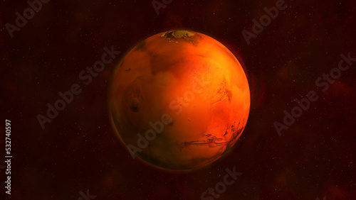Planet Mars from space showing Tharsis Montes photo