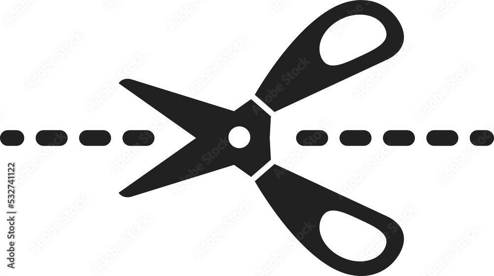 Open cut here symbol, scissors and separation line Open cut here symbol, scissors and separation line