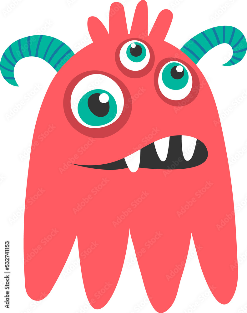 Fototapeta premium Cartoon three eyed monster character with horns