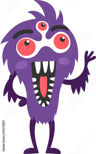 Cartoon fluffy three eyed monster character