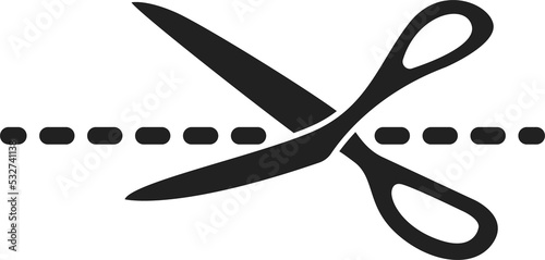 фотографія Scissors and separation line, open cut here symbol