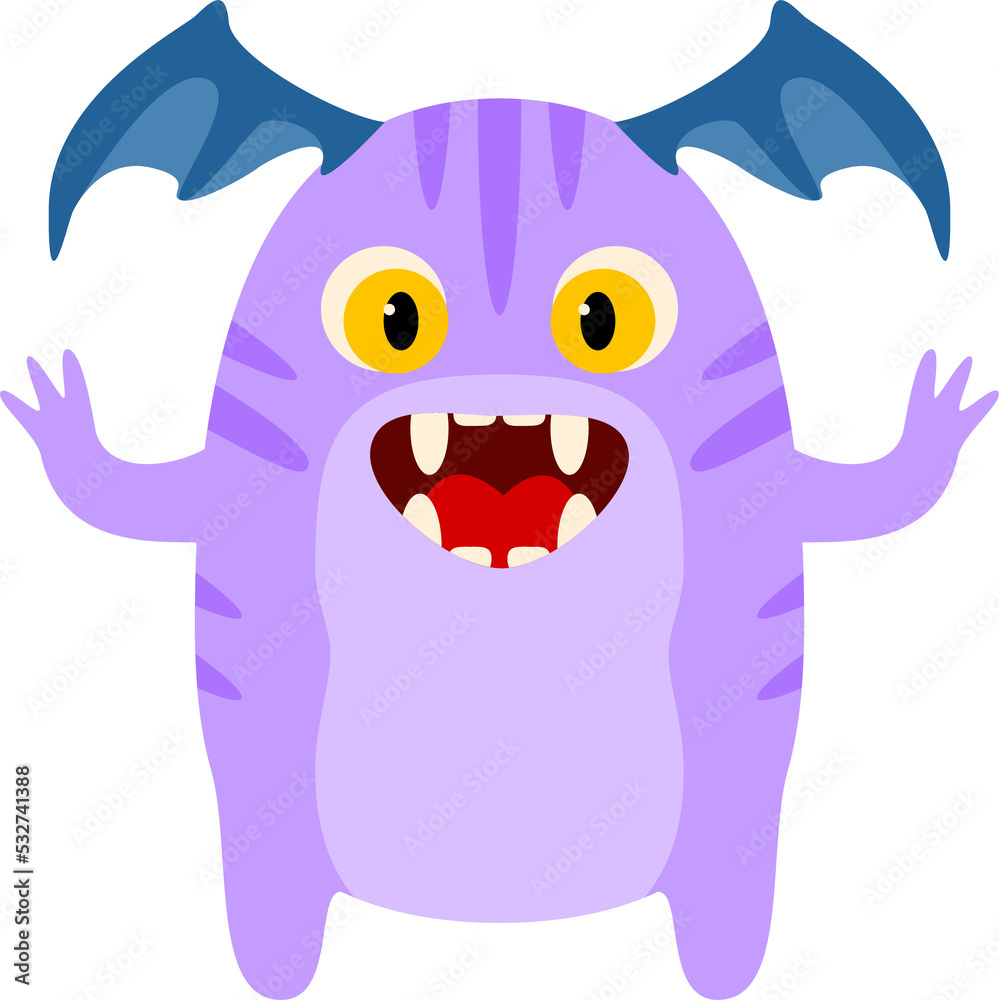 Fototapeta premium Funny monster with eyes and horns, cute character