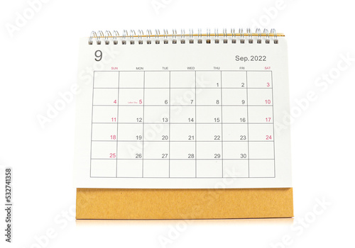 desk calendar September 2023 for planners and reminders on a white background.