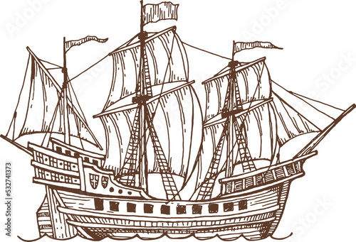 Slika na platnu Galleon vintage sailing ship, sailboat brigantine
