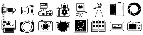 Photo camera icon vector set. Photography studio illustration sign collection. film symbol.
