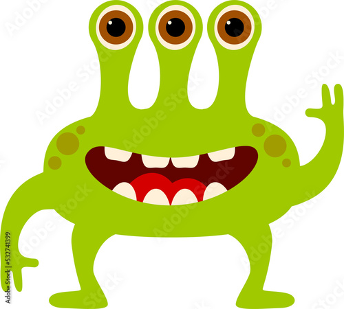 Comic monster cartoon personage with three eyes