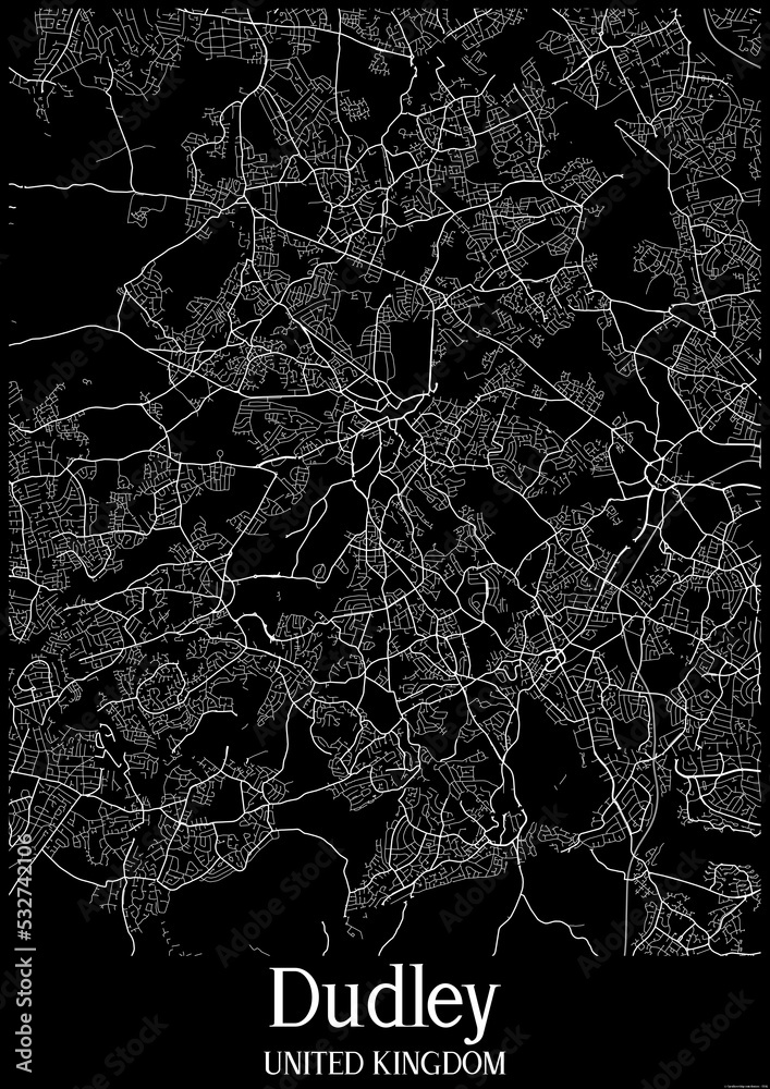 Black and White city map poster of Dudley United Kingdom.