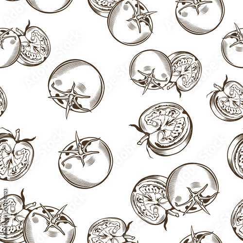 Black and white seamless pattern with tomatoes in vintage style