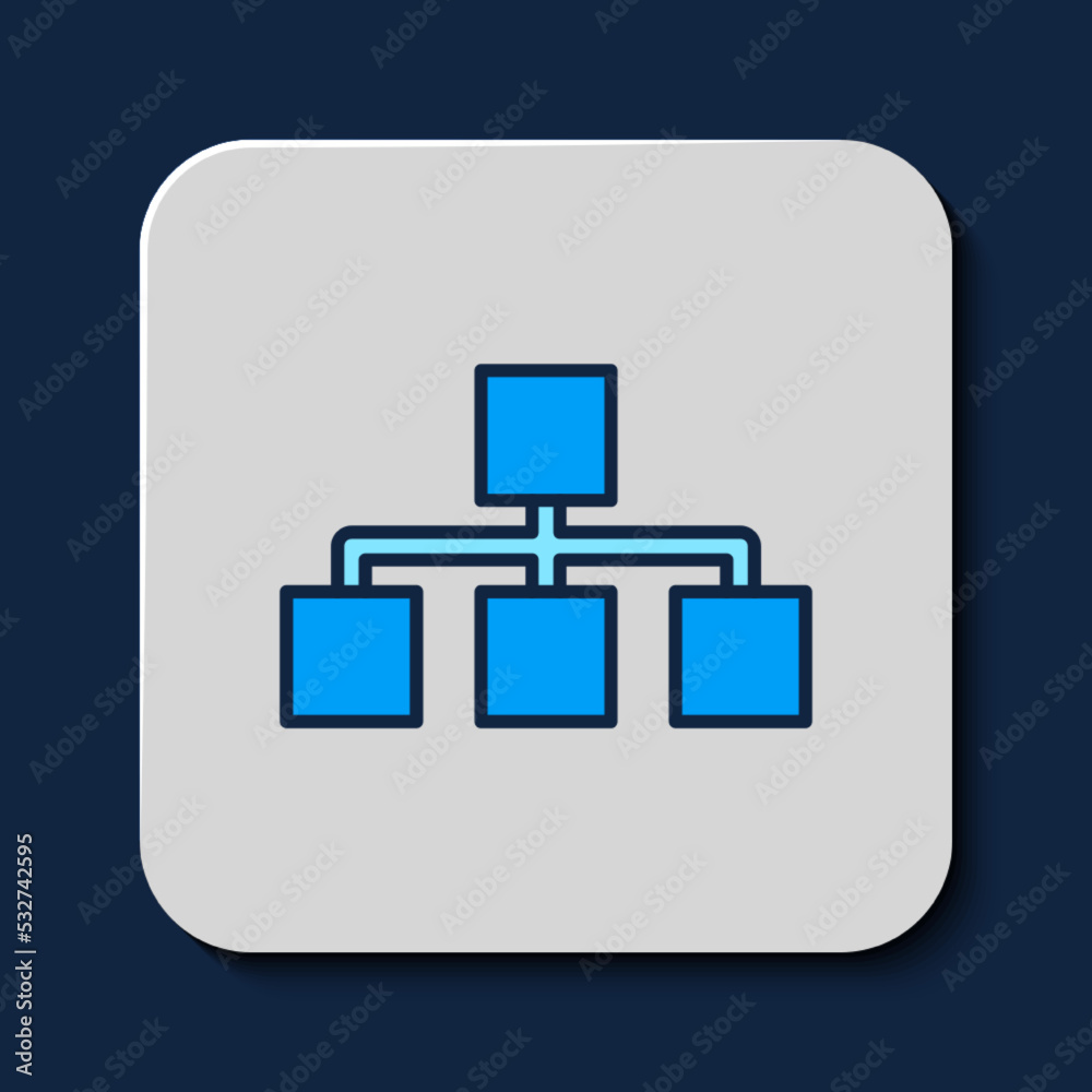 Filled outline Business hierarchy organogram chart infographics icon isolated on blue background. Corporate organizational structure graphic elements. Vector Filled outline Business hierarchy organogram chart infographics icon isolated on blue background. Corporate organizational structure graphic elements. Vector