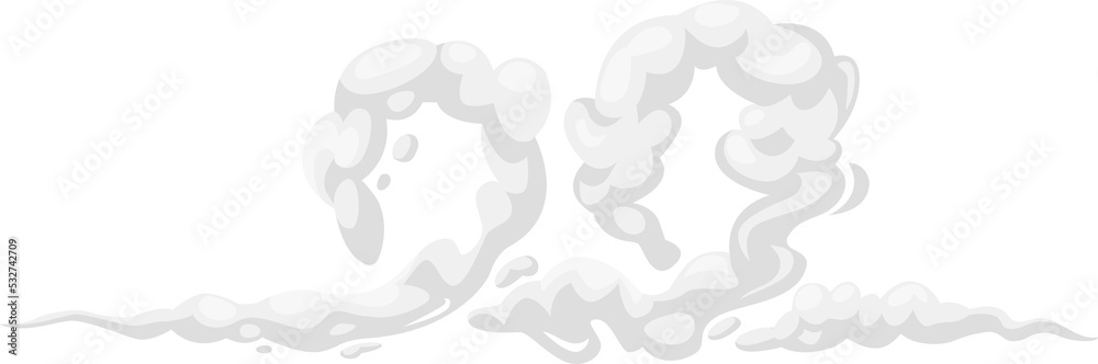 Cartoon white smoke trail with rings, curve smoke