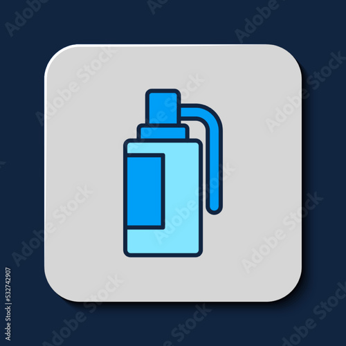 Filled outline Hand grenade icon isolated on blue background. Bomb explosion. Vector