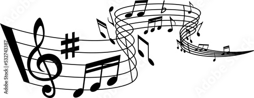 Canvas Print Music wave with notes on staff of musical sheet
