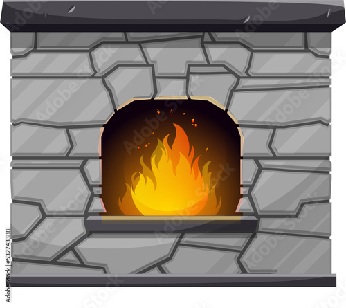 Stone hearth or furnace, smithy forge with fire