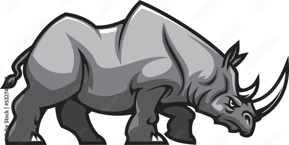 Aggressive rhino mascot character, rhinoceros