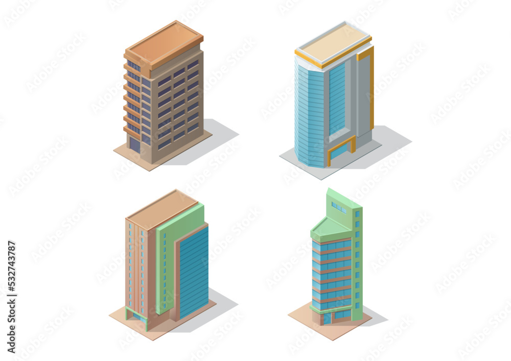 Set of modern isometric buildings Set of modern isometric buildings