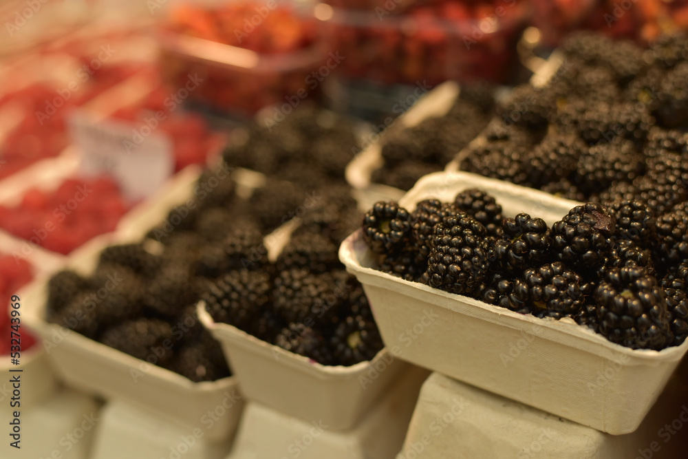 Fragrant blackberries in trays. Berries Fragrant blackberries in trays. Berries