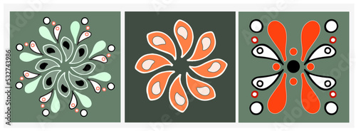 Artistic hand drawn ethnic motifs set for background templates, Very colourful elegant artwork useful for advertisements, banners, social , media. Earthy colours used. Collection set.