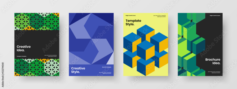 Trendy geometric hexagons presentation illustration composition. Multicolored postcard design vector template collection.