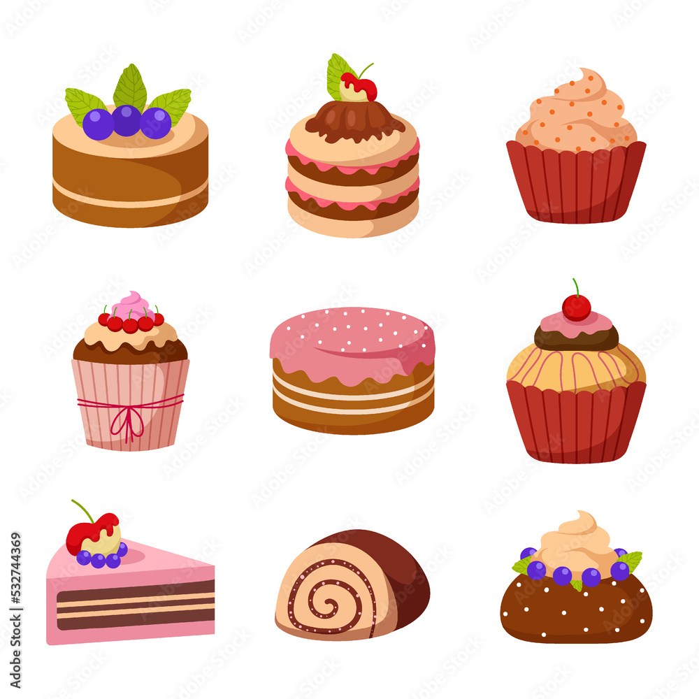 Set of sweet bakery and cake Set of sweet bakery and cake