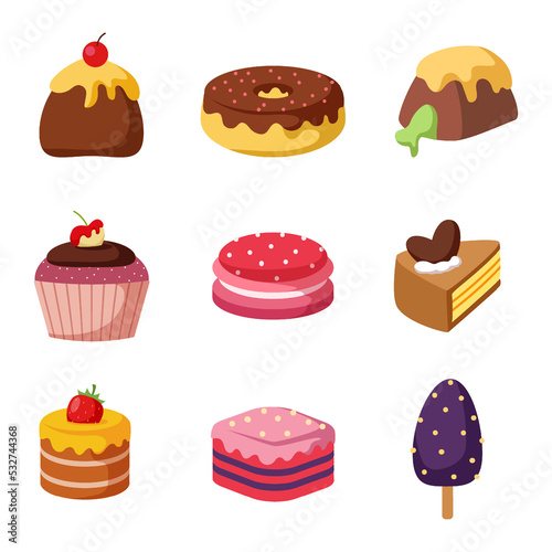 Set of sweet bakery and cake