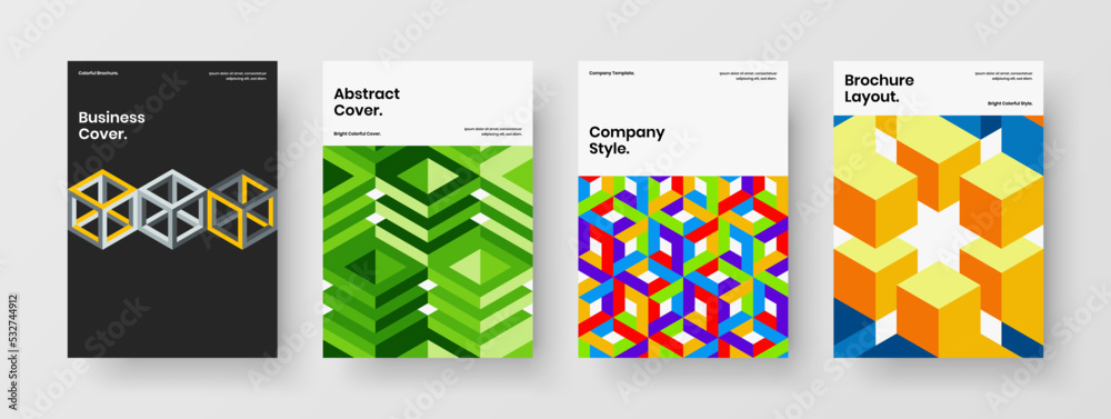Fototapeta premium Simple corporate identity A4 vector design layout set. Minimalistic mosaic shapes front page template collection.