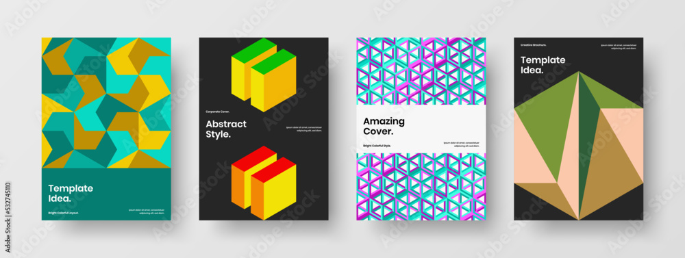 Fototapeta premium Amazing flyer design vector illustration composition. Bright mosaic hexagons annual report layout collection.