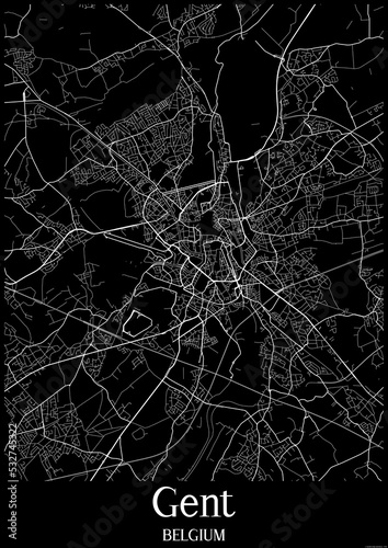 Black and White city map poster of Gent Belgium.