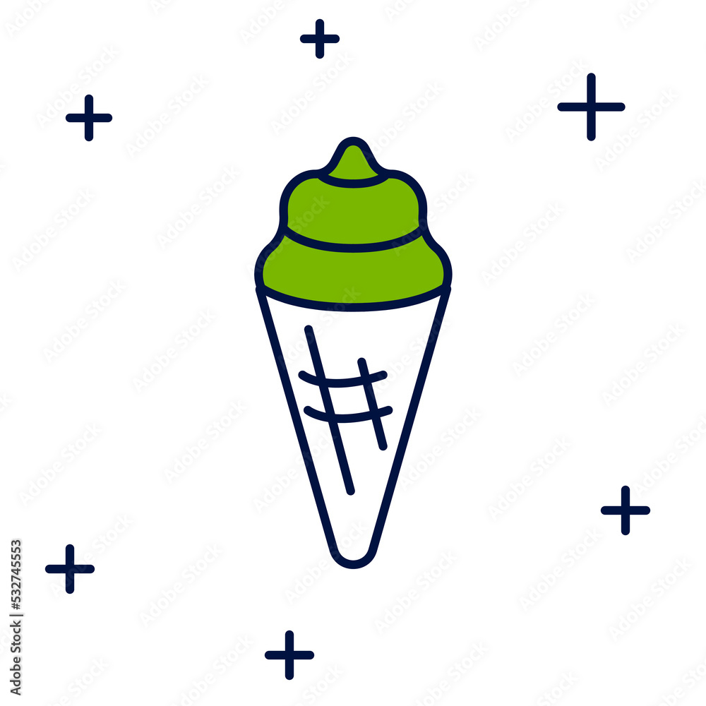 Filled outline Ice cream in waffle cone icon isolated on white background. Sweet symbol. Vector