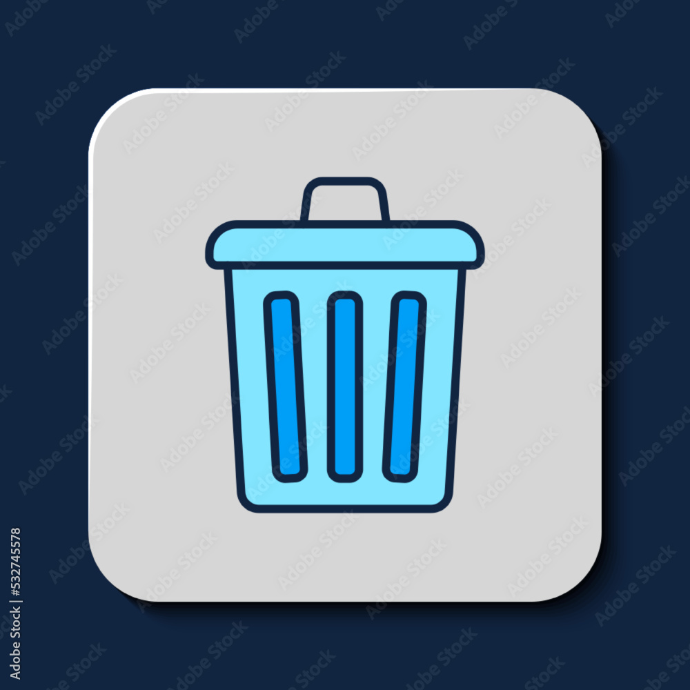 Filled outline Trash can icon isolated on blue background. Garbage bin sign. Recycle basket icon. Office trash icon. Vector Filled outline Trash can icon isolated on blue background. Garbage bin sign. Recycle basket icon. Office trash icon. Vector