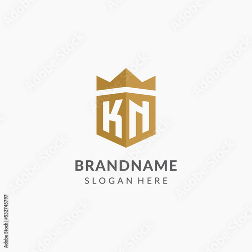 Initial letter KN logo with shield and crown style