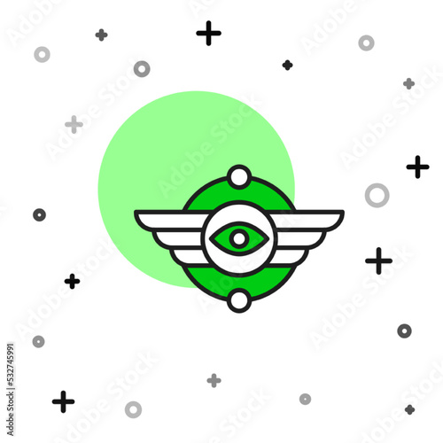 Filled outline Egyptian symbol Winged sun icon isolated on white background. Vector
