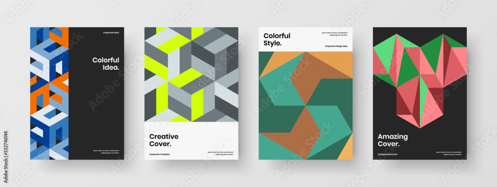 Fototapeta premium Abstract mosaic pattern poster layout set. Original booklet A4 design vector concept collection.