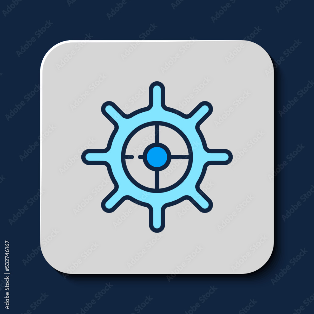 Filled outline Ship steering wheel icon isolated on blue background. Vector Filled outline Ship steering wheel icon isolated on blue background. Vector