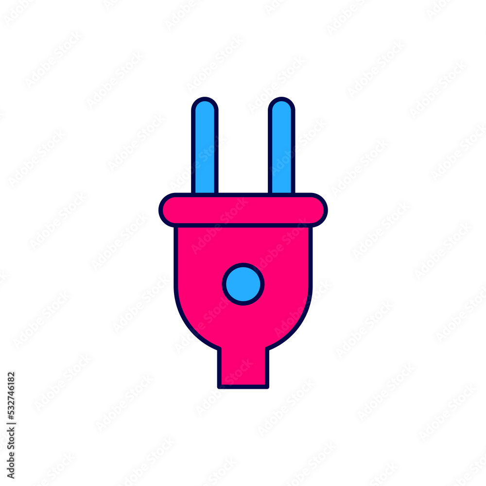 Filled outline Electric plug icon isolated on white background. Concept of connection and disconnection of the electricity. Vector Filled outline Electric plug icon isolated on white background. Concept of connection and disconnection of the electricity. Vector