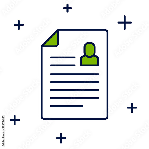 Filled outline Resume icon isolated on white background. CV application. Searching professional staff. Analyzing personnel resume. Vector