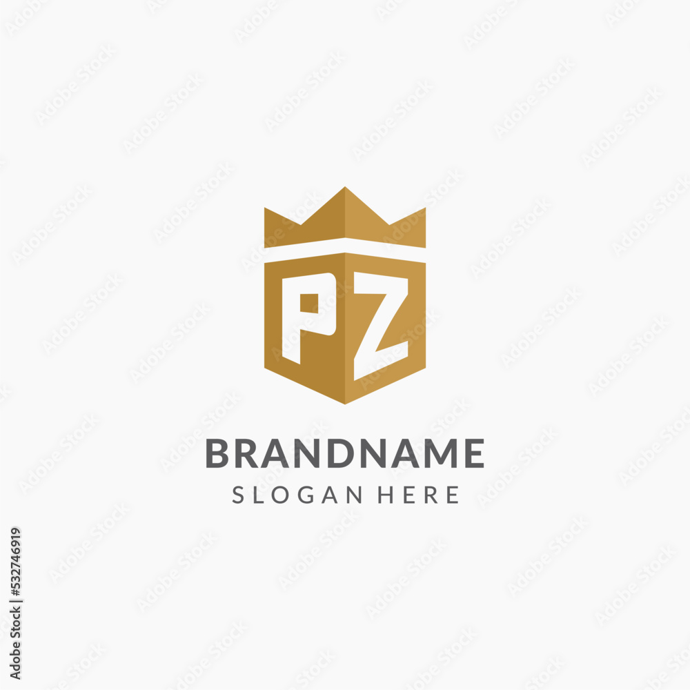 Initial letter PZ logo with shield and crown style Stock Vector | Adobe ...