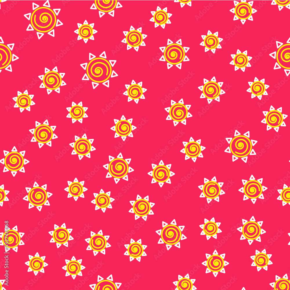 Line Sun icon isolated seamless pattern on red background. Vector