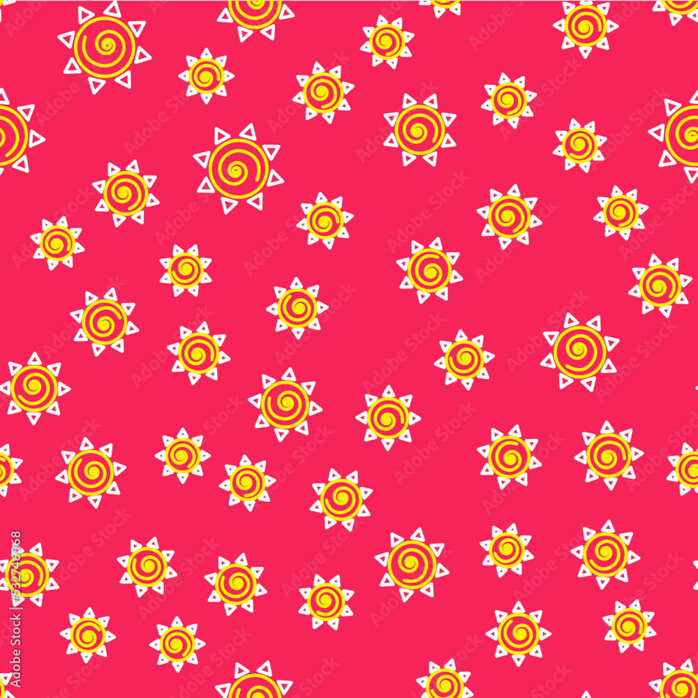 Line Sun icon isolated seamless pattern on red background. Vector Line Sun icon isolated seamless pattern on red background. Vector