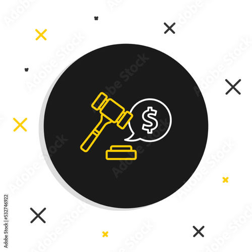 Line Auction hammer price icon isolated on white background. Gavel - hammer of judge or auctioneer. Bidding process, deal done. Auction bidding. Colorful outline concept. Vector